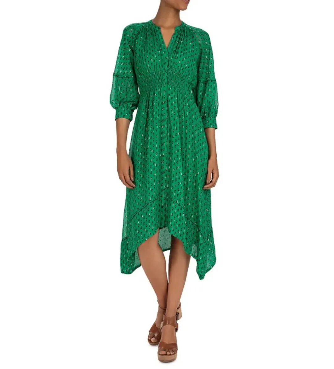 Ba&Sh Cyana Midi Dress Green Print Size 1/AU 8-10 for rent on The Volte - main image