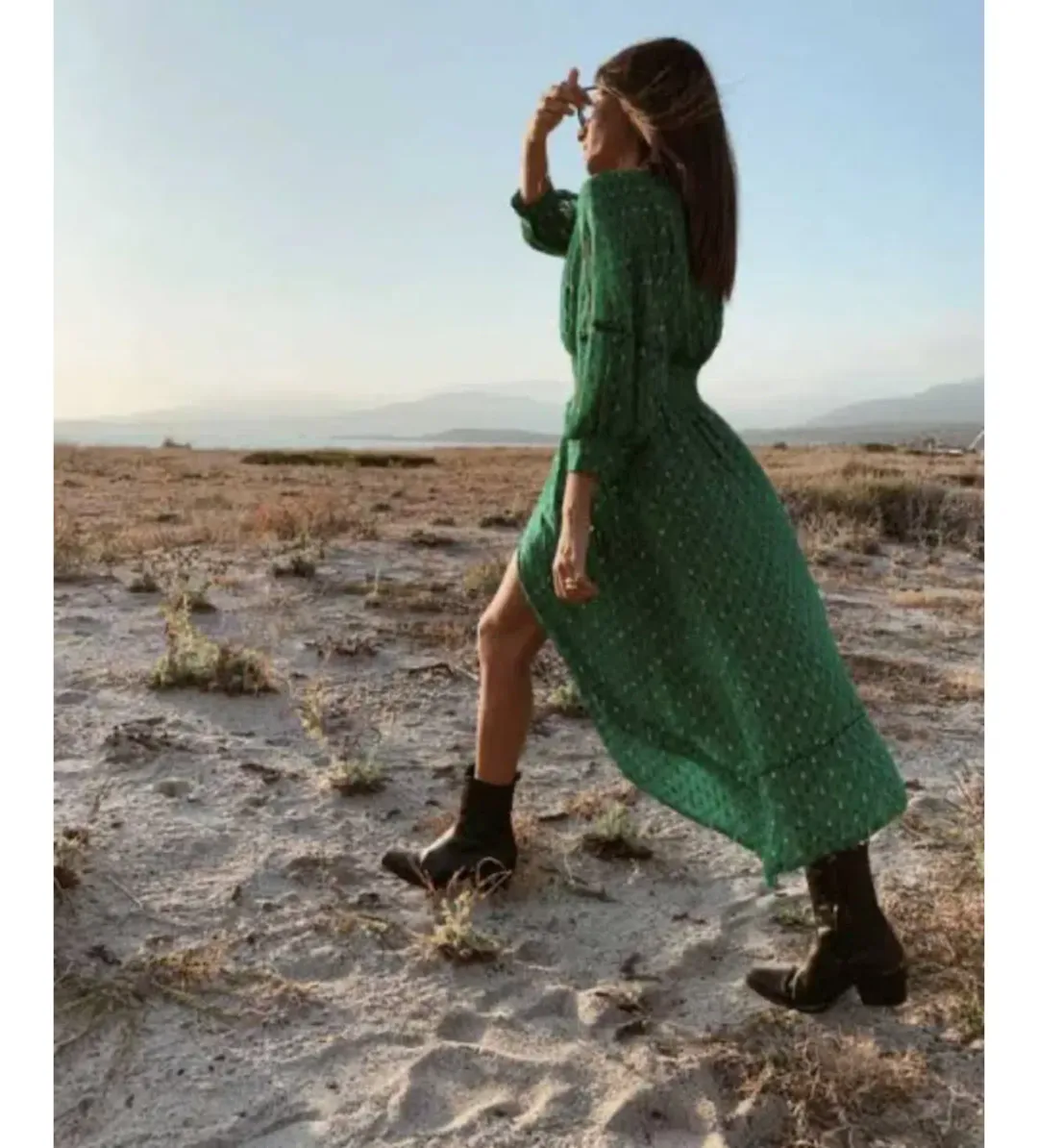 Ba&Sh Cyana Midi Dress Green Print Size 1/AU 8-10 for rent on The Volte - main image