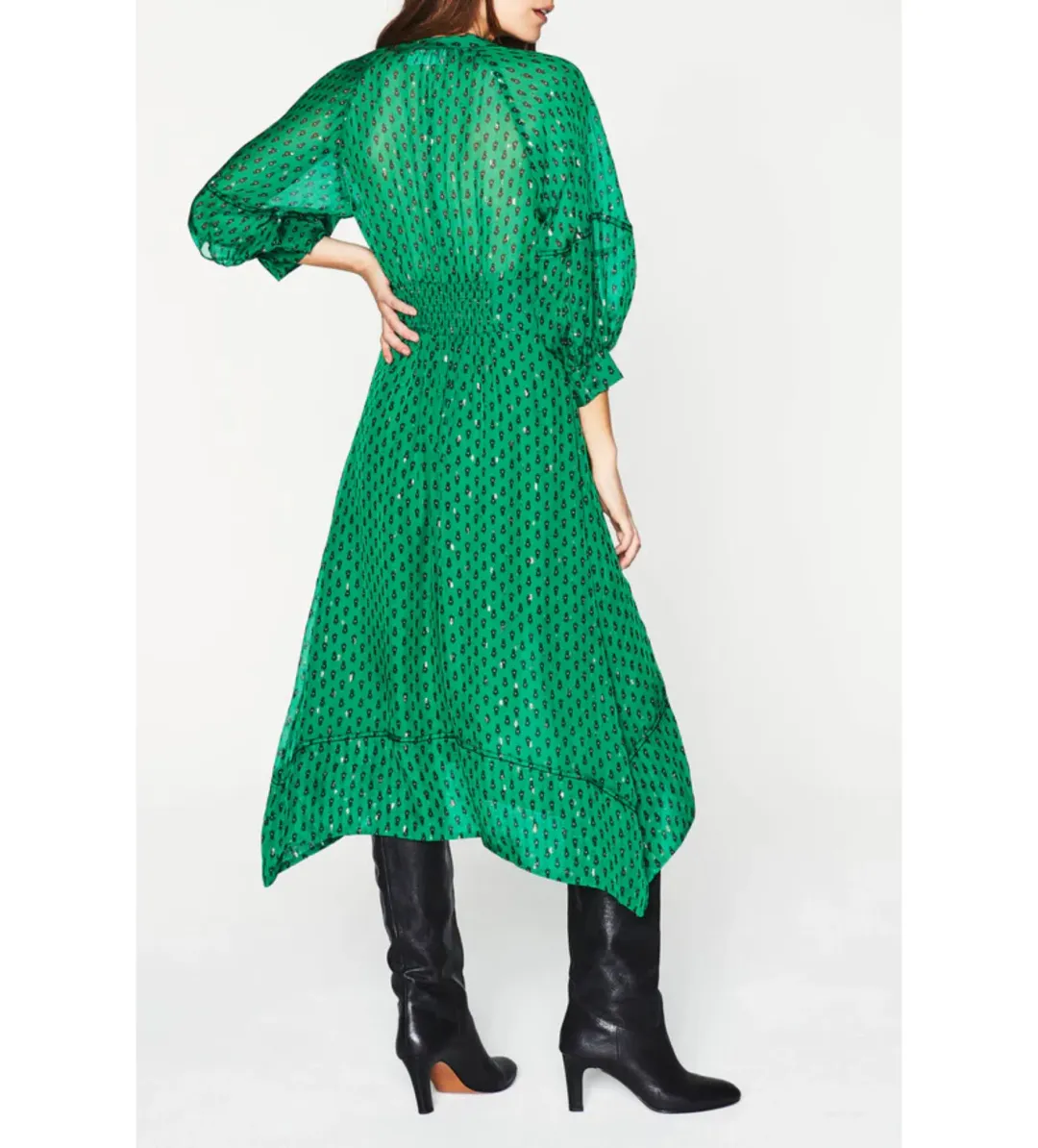 Ba&Sh Cyana Midi Dress Green Print Size 1/AU 8-10 for rent on The Volte - main image