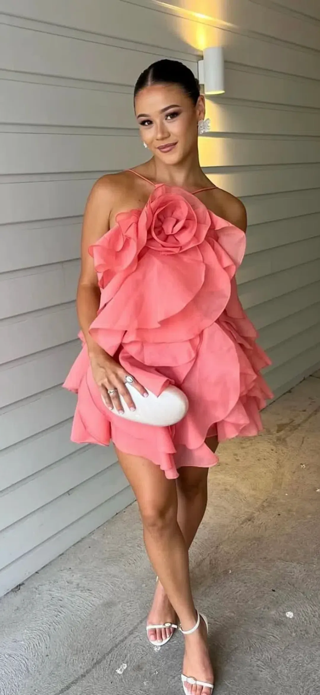 Pandorea Layered Mini Dress Washed Coral Size 10  for rent on The Volte - main image