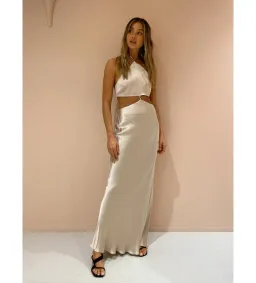 Bec & Bridge Kara Halter Maxi Satin Cut-out Dress in Sand Size AU10 for rent on The Volte - image 2