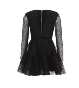 Alex Perry Diana Black Tulle Long Sleeve Mini Dress in Black Tulle Size AU 4  for rent on The Volte - image 4