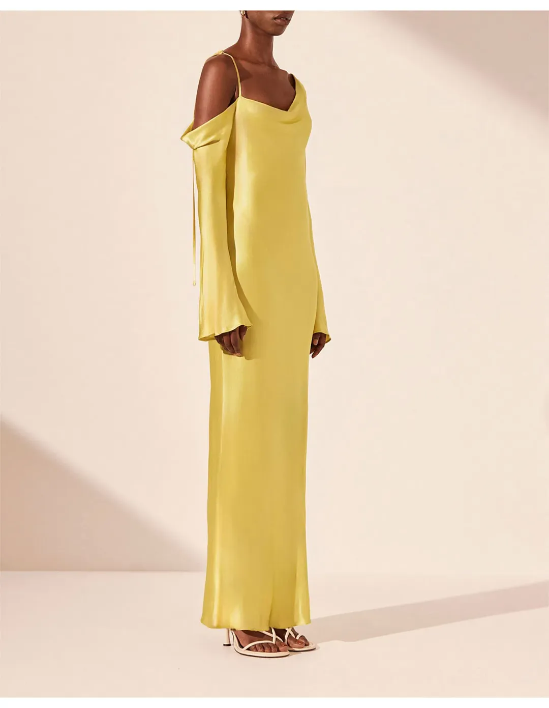 Shona Joy Sofia Asymmetrical Long Sleeve Maxi Dress Lime Size 8 for rent on The Volte - main image