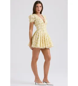 House Of CB Imani Buttercup Pleated Cotton Mini Dress Vintage Floral Print Size 8 for rent on The Volte - image 3