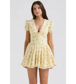 House Of CB Imani Buttercup Pleated Cotton Mini Dress Vintage Floral Print Size 8 for rent on The Volte - image 2