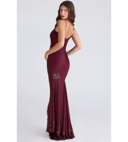House Of CB Anastelle Limited Edition Maxi Gown Plum Hand Beaded Embellished Satin Size XS/AU 6 for rent on The Volte - image 4
