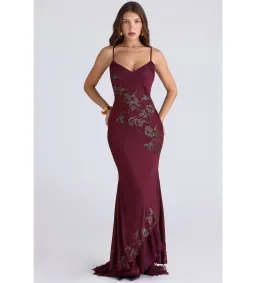 House Of CB Anastelle Limited Edition Maxi Gown Plum Hand Beaded Embellished Satin Size XS/AU 6 for rent on The Volte - image 1