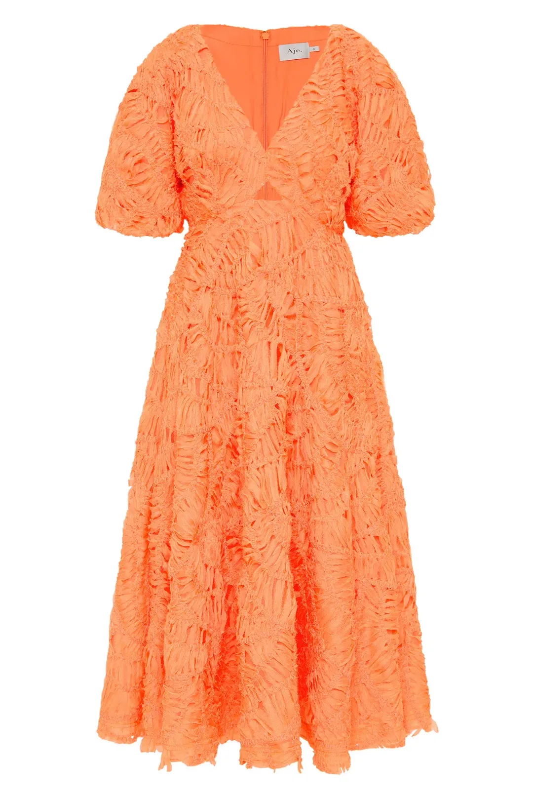 Aje Apricot Florential Textured Midi Dress Size 10 for rent on The Volte - main image