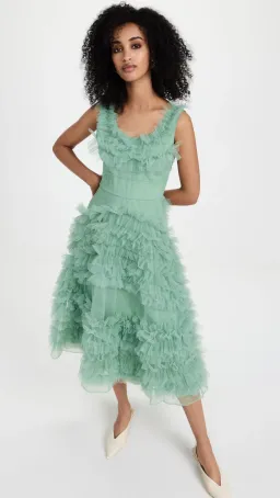 Molly Goddard Mertyl Tiered Ruffled Tulle Midi Dress Size 12 for rent on The Volte - image 1