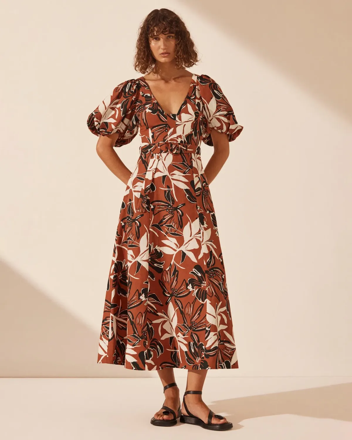 Shona Joy Emma Short Sleeve Panelled Midi Dress 14 for rent on The Volte - main image