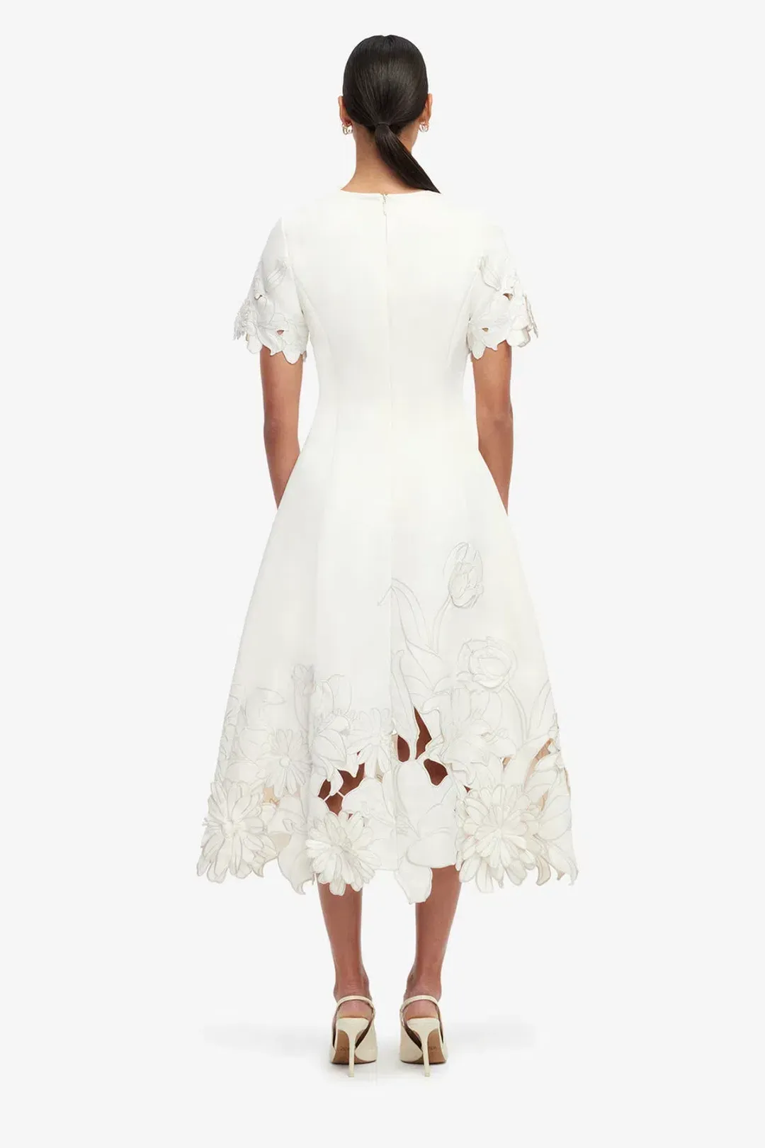  Leo Lin Caroline Applique Short Sleeve Midi Dress Ivory Size 10 for rent on The Volte - main image