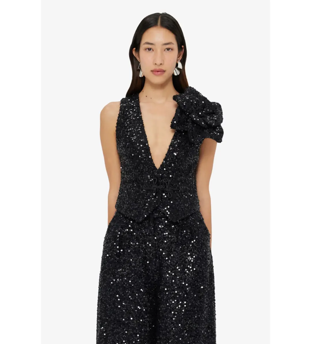 Leo Lin Anna-May Onyx Sequin Pants & Vest Set Onyx Size 10 for rent on The Volte - main image