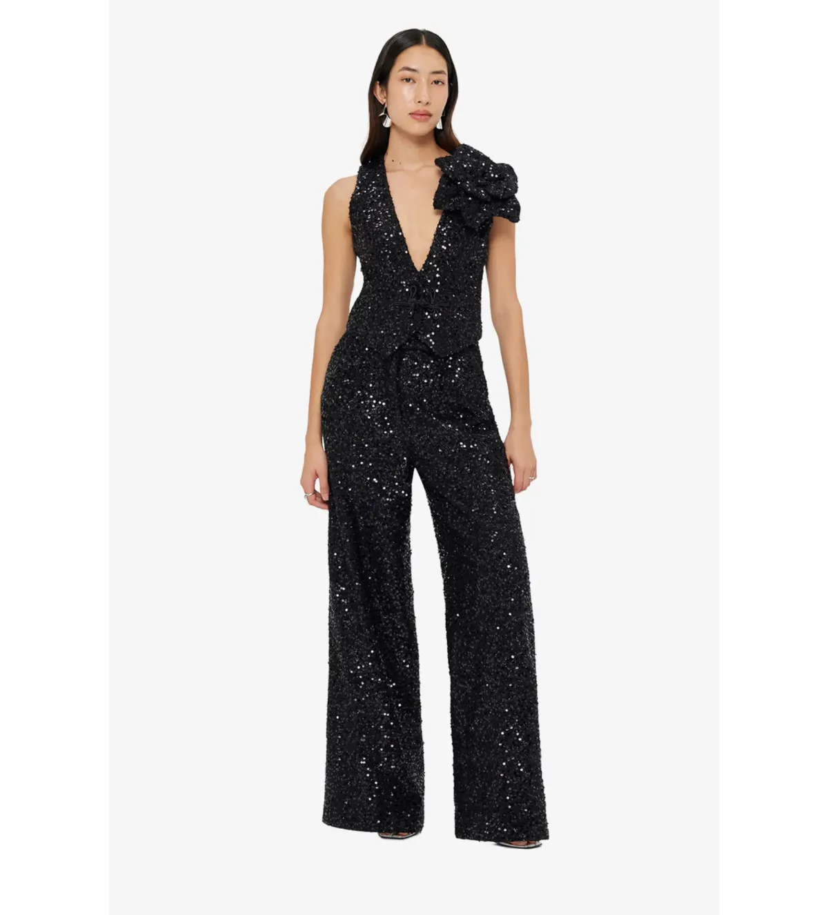 Leo Lin Anna-May Onyx Sequin Pants & Vest Set Onyx Size 10 for rent on The Volte - main image
