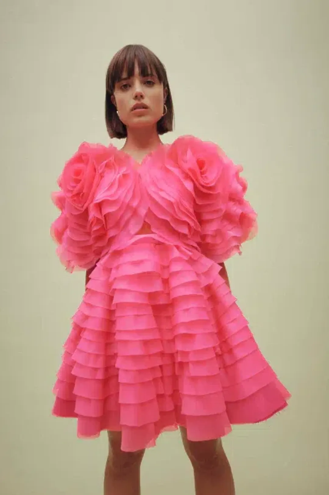 Aje Amour Ruffle Mini Dress Pink Size 10 for rent on The Volte - main image