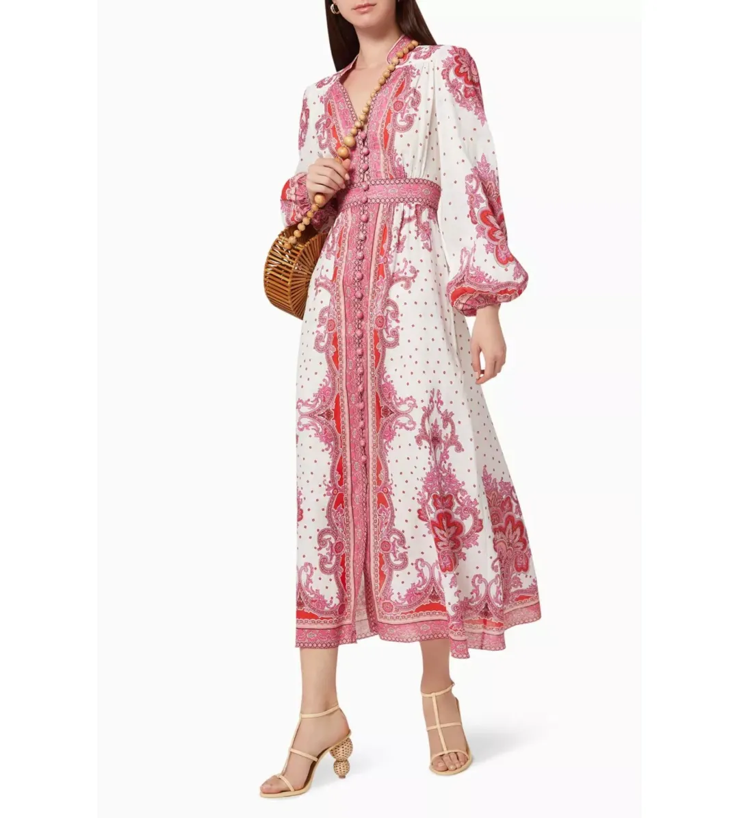 Zimmermann Bells Paisley Long Midi Dress Red Paisley Size 0 AU 8 for rent on The Volte - main image
