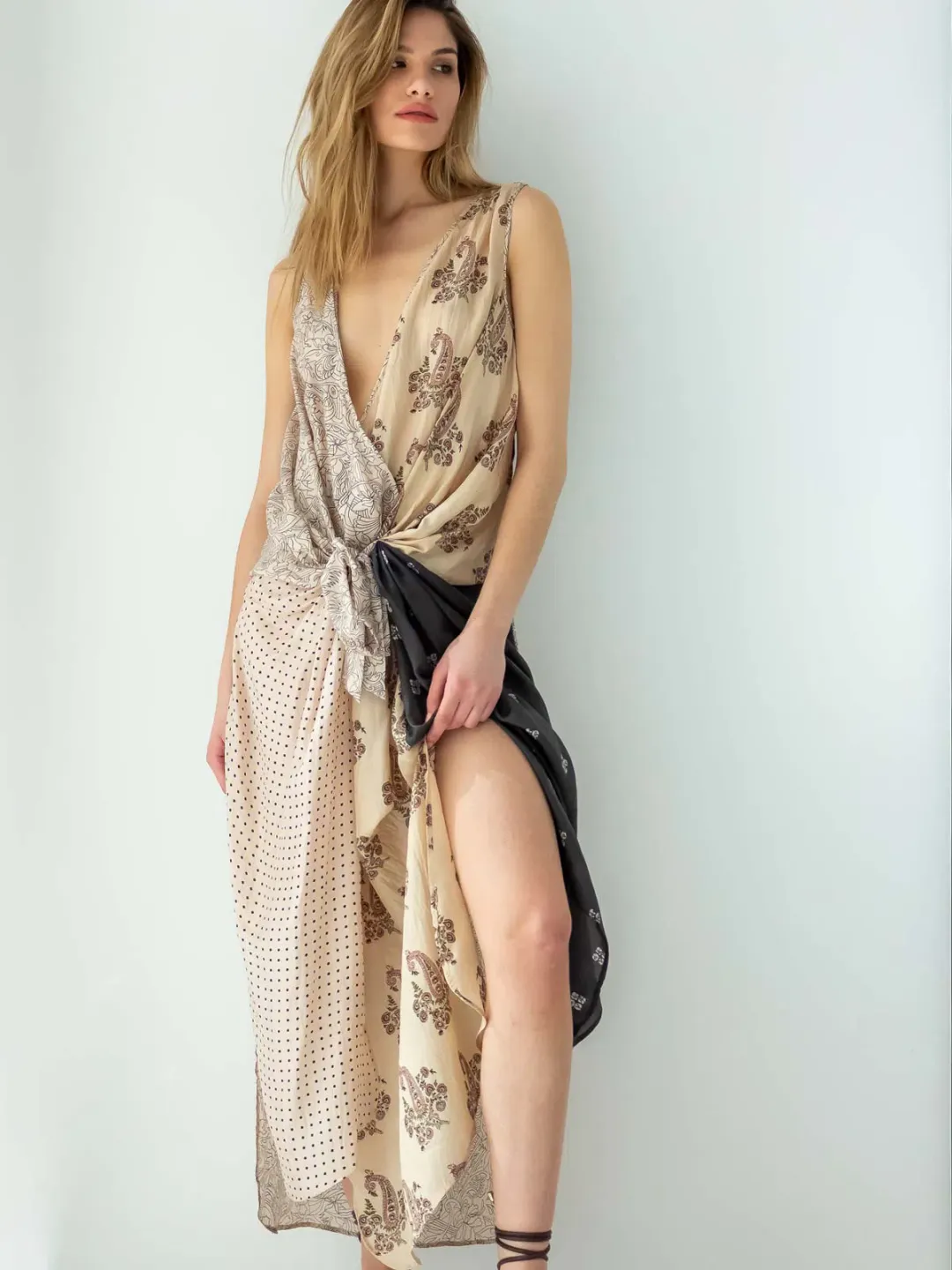 Mes Demoiselle Printed Silk Dress with Tie Front Size 0/AU 8 for rent on The Volte - main image
