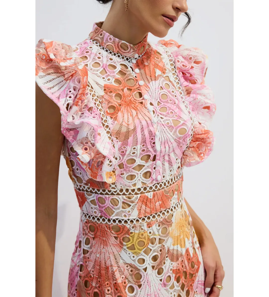 Sunfere Hilda Print Lace Embroidered Dress Multi Size L (AU12-14) for rent on The Volte - main image