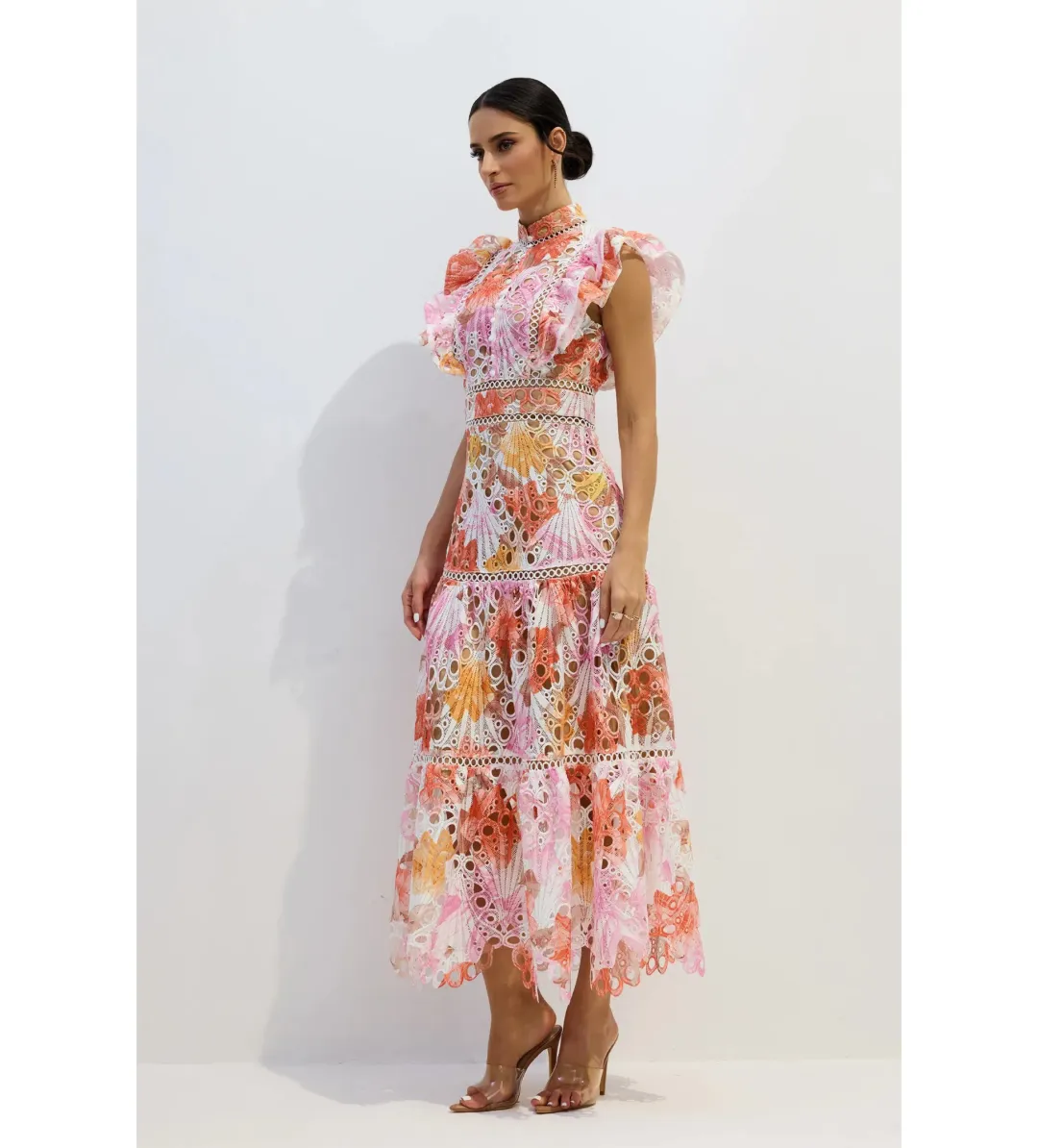 Sunfere Hilda Print Lace Embroidered Dress Multi Size L (AU12-14) for rent on The Volte - main image