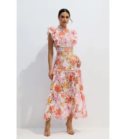 Sunfere Hilda Print Lace Embroidered Maxi Dress Multi Size XL (AU16) for rent on The Volte - image 1