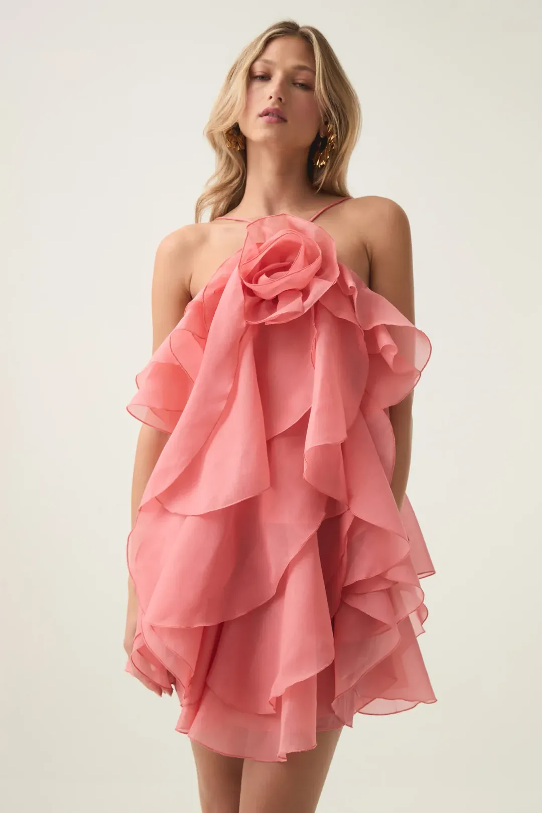 Aje Pandorea Layered Mini Dress Washed Coral Size 12 for rent on The Volte - main image