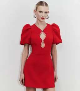 Rebecca Vallance Karina Puff Sleeve Mini Dress Red Size 16 for rent on The Volte - image 2