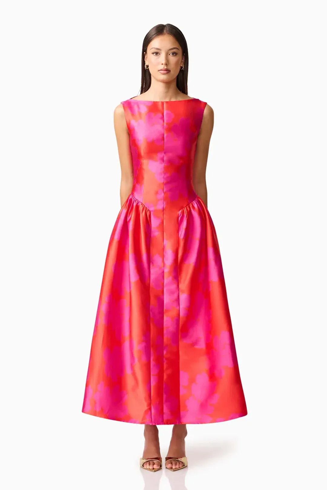 Elliat - Eloise A-Line Midi Dress in Pink & Red - Size 16 for rent on The Volte - main image