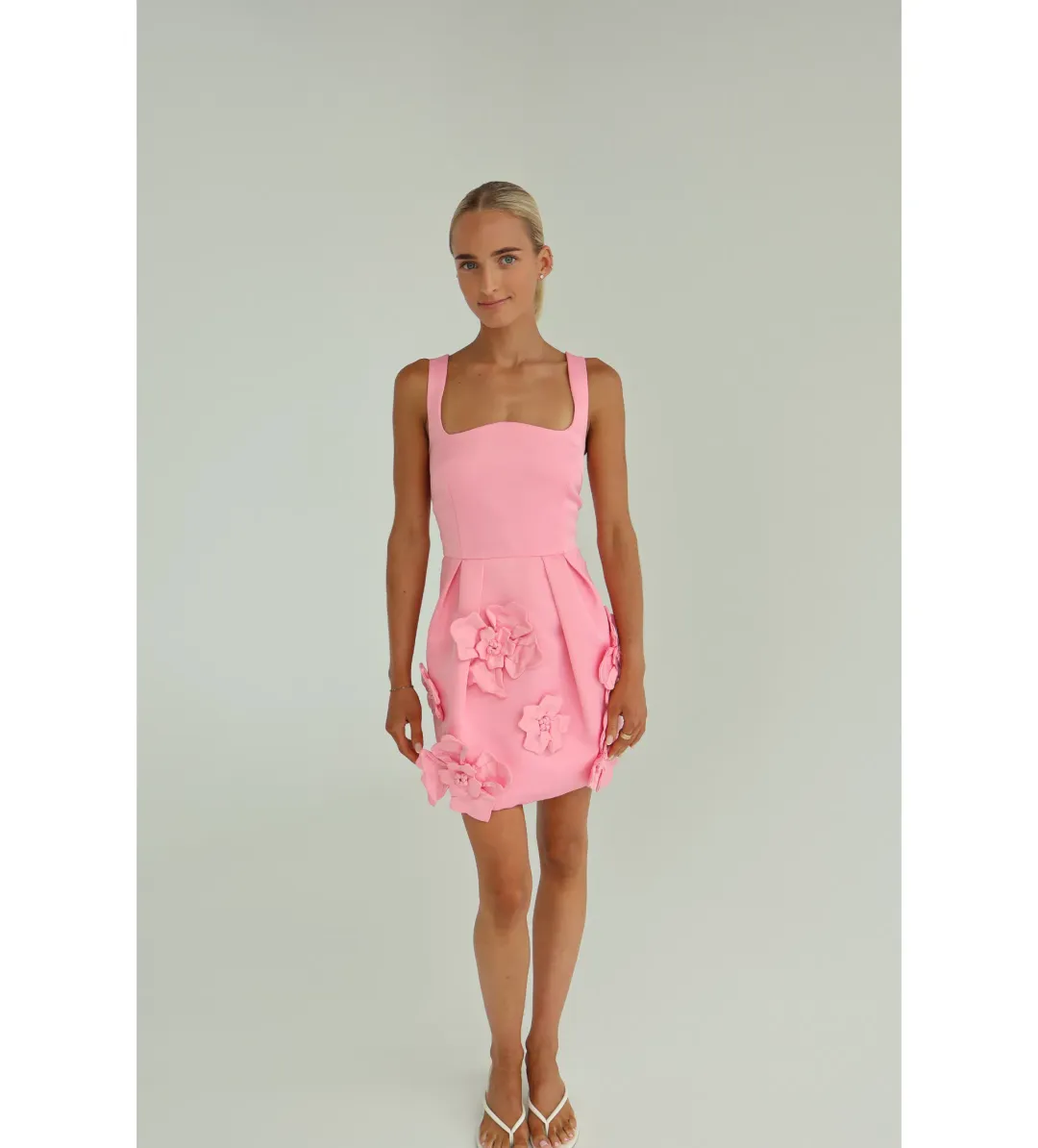 Leo Lin Piper Floral Appliqué Bell Shape Mini Dress Baby Pink Size 8 for rent on The Volte - main image