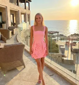 Leo Lin Piper Floral Appliqué Bell Shape Mini Dress Baby Pink Size 8 for rent on The Volte - image 1