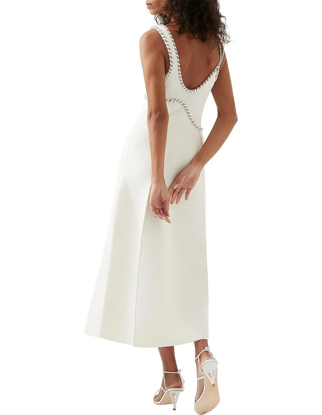 Aje Carve Abstract Knit Midi Dress in Ivory Size 10 for rent on The Volte - main image