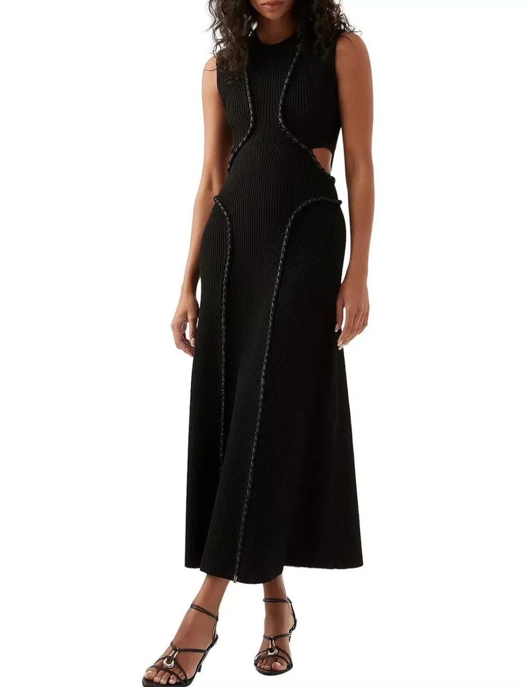 AJE Arp Cut Out Knit Midi Dress Black with Crystal Rope Detail Size M / AU 10 for rent on The Volte - main image