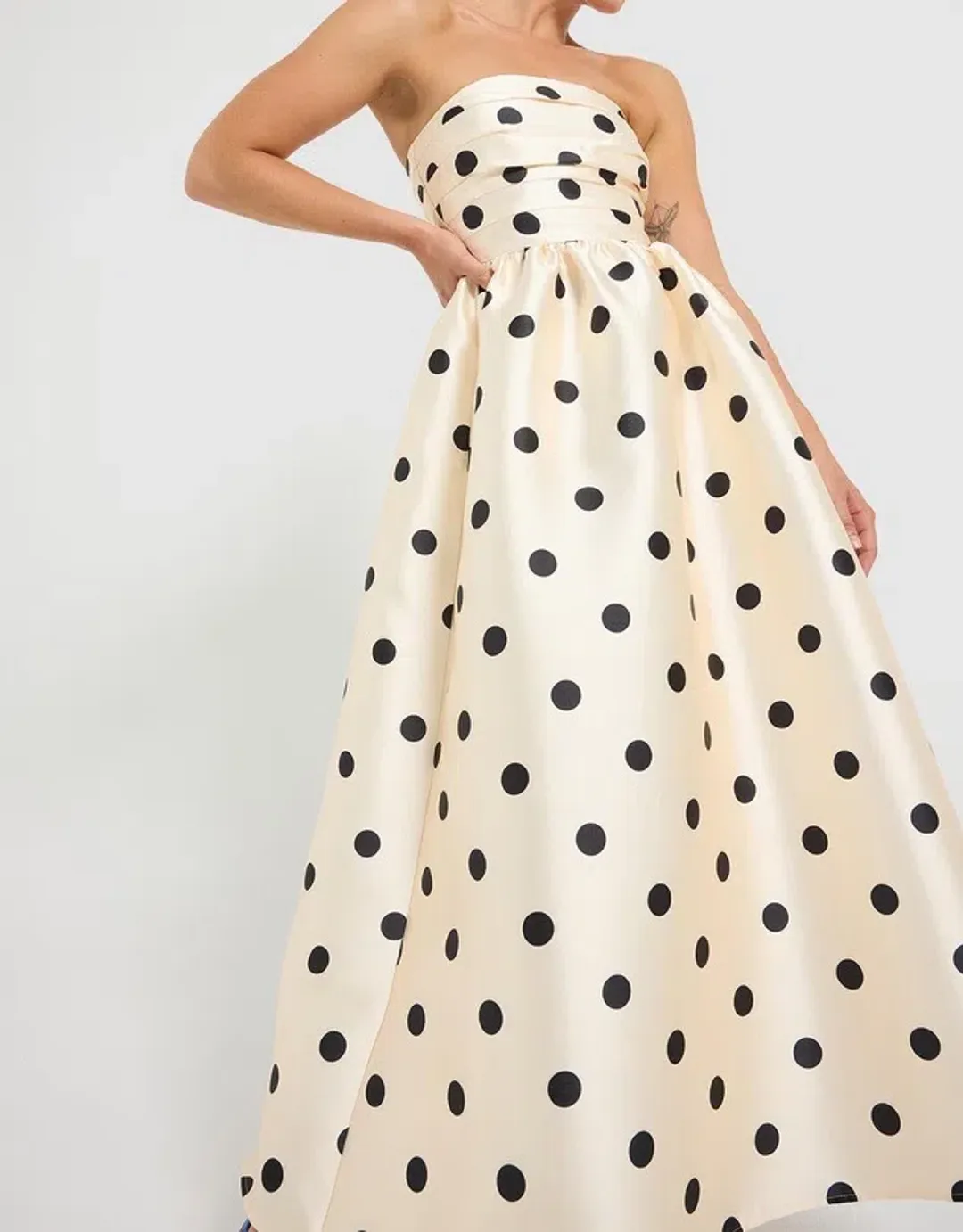 Pasduchas Dottie Strapless Midi Dress Cream and Dot Polka Size 8 for rent on The Volte - main image