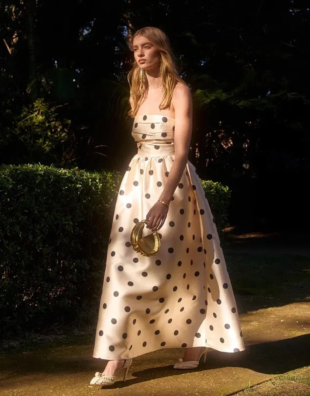 Pasduchas Dottie Strapless Midi Dress Cream and Dot Polka Size 8 for rent on The Volte - main image