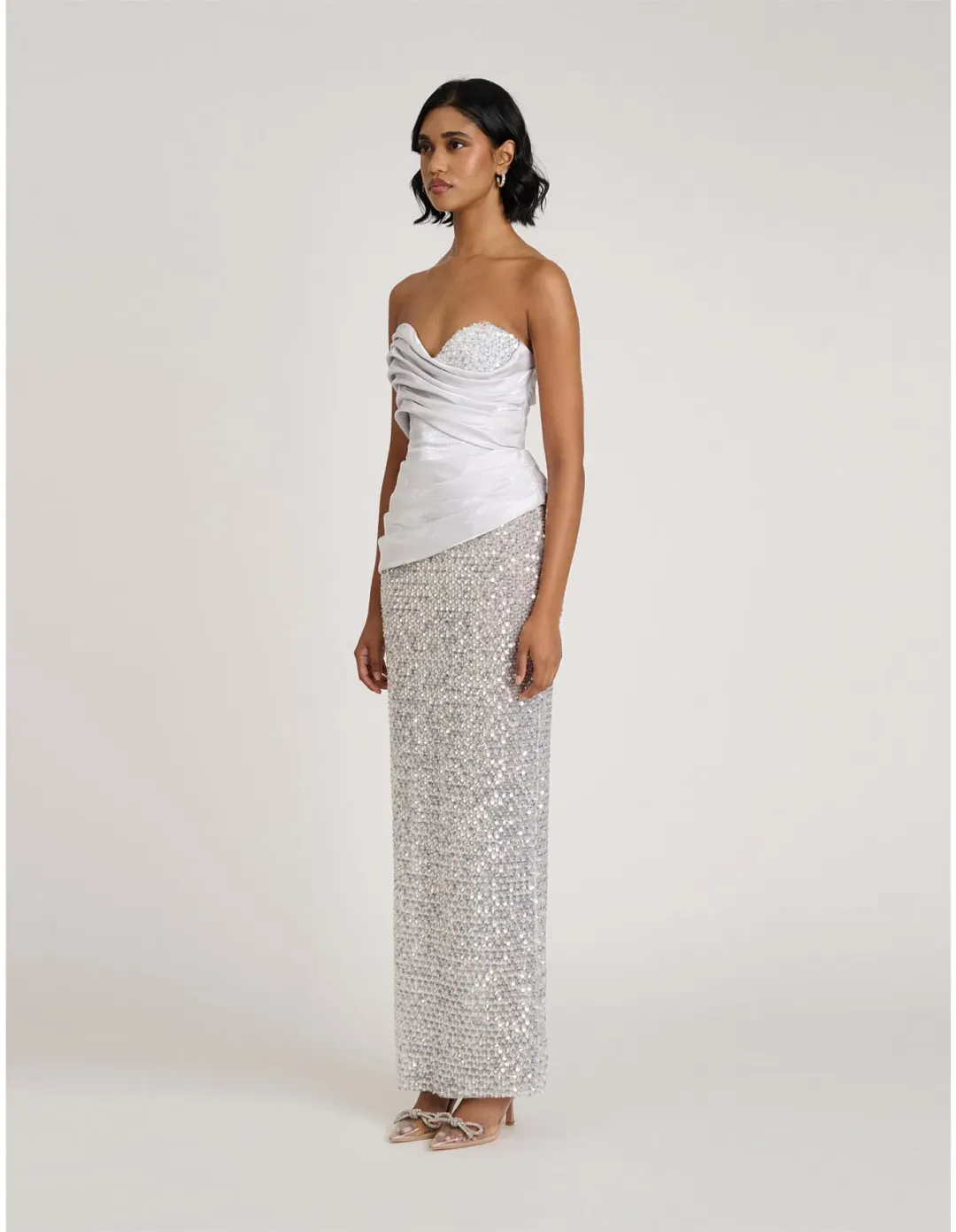 Eliya the Label Gia Maxi Gown Silver Size 8 for rent on The Volte - main image