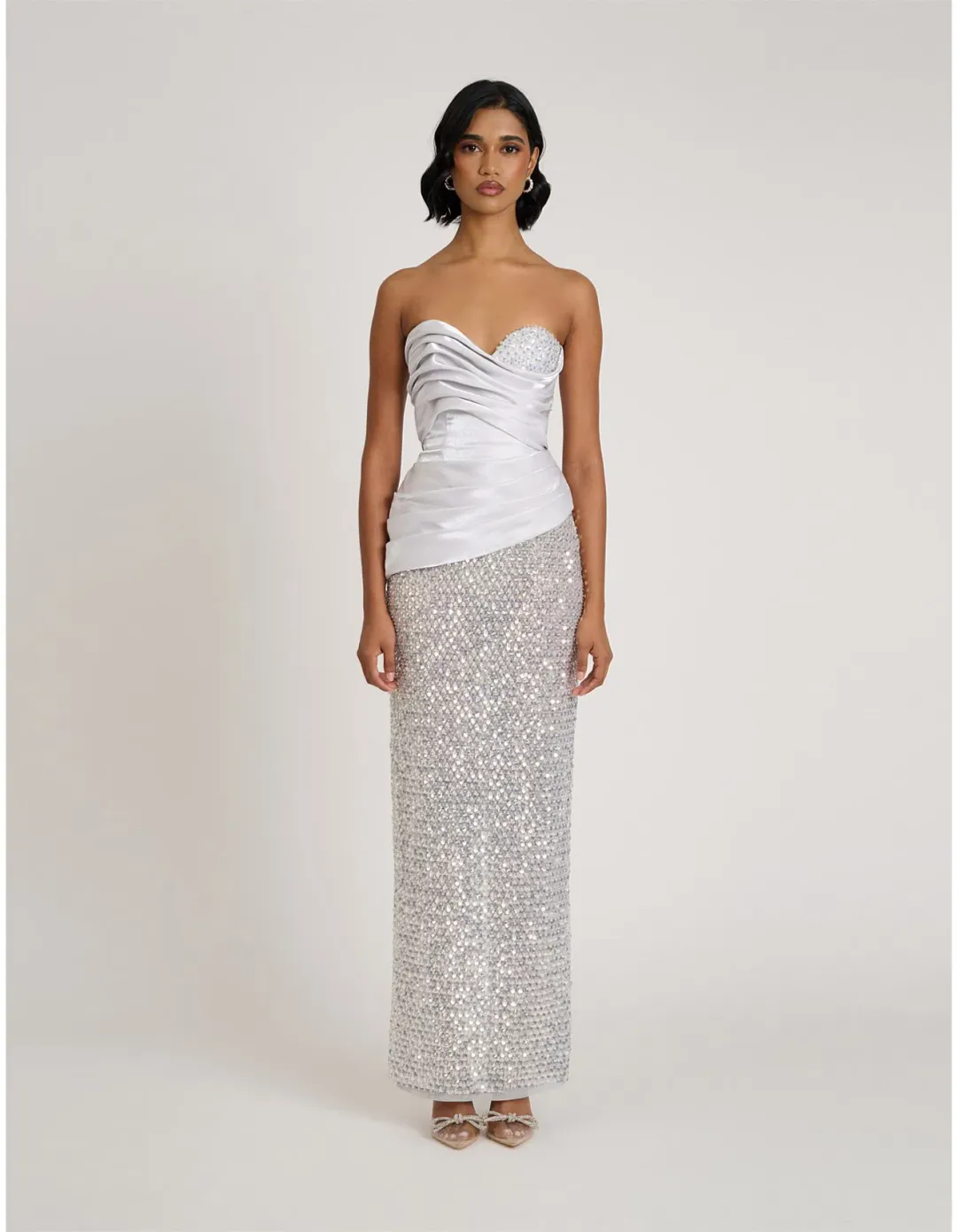 Eliya the Label Gia Maxi Gown Silver Size 8 for rent on The Volte - main image