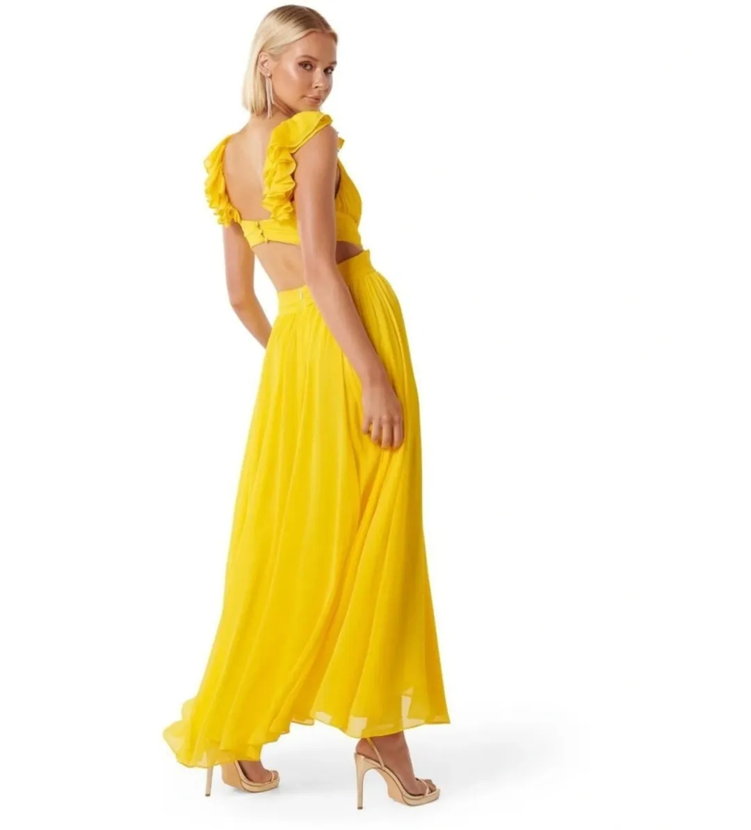 Forever New Selena Ruffle Shoulder Maxi Dress in Yellow Size AU10 for rent on The Volte - main image
