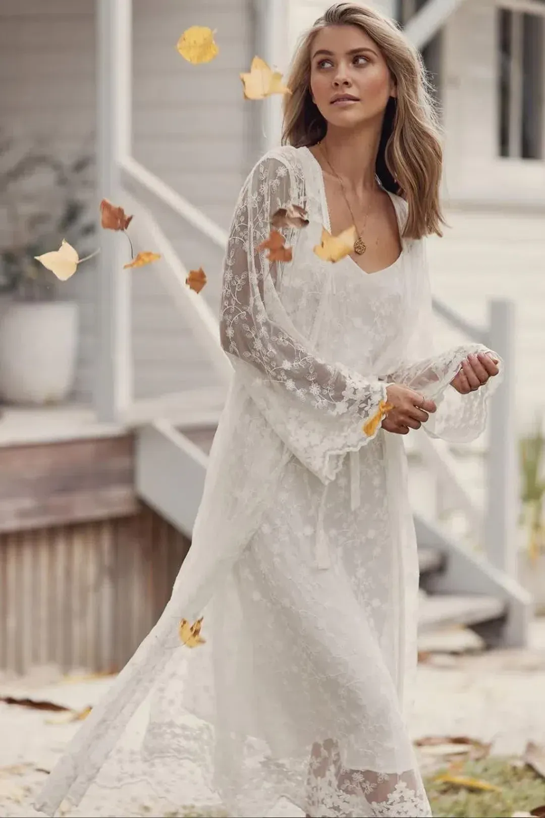 Coven & Co Boho Island Breeze Robe White Lace One Size for rent on The Volte - main image