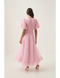 Aje Nova Pleated Midi Dress Chalk Pink Size 8 for rent on The Volte - image 4