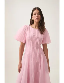 Aje Nova Pleated Midi Dress Chalk Pink Size 8 for rent on The Volte - image 2