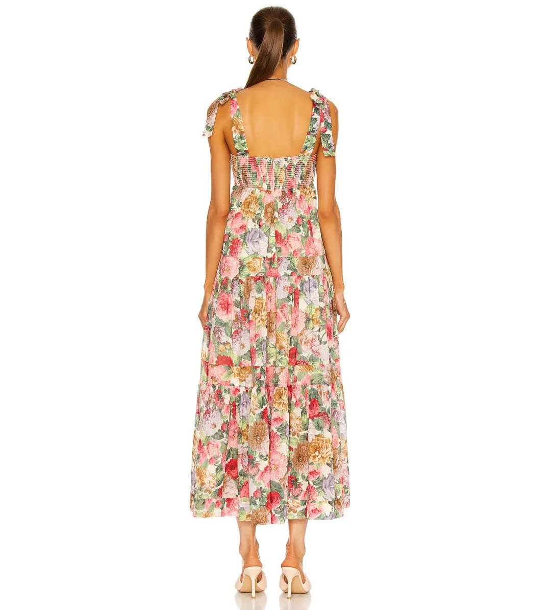 Zimmermann Mae Tie Shoulder Midi Dress in Rose Floral Size AU8 for rent on The Volte - main image