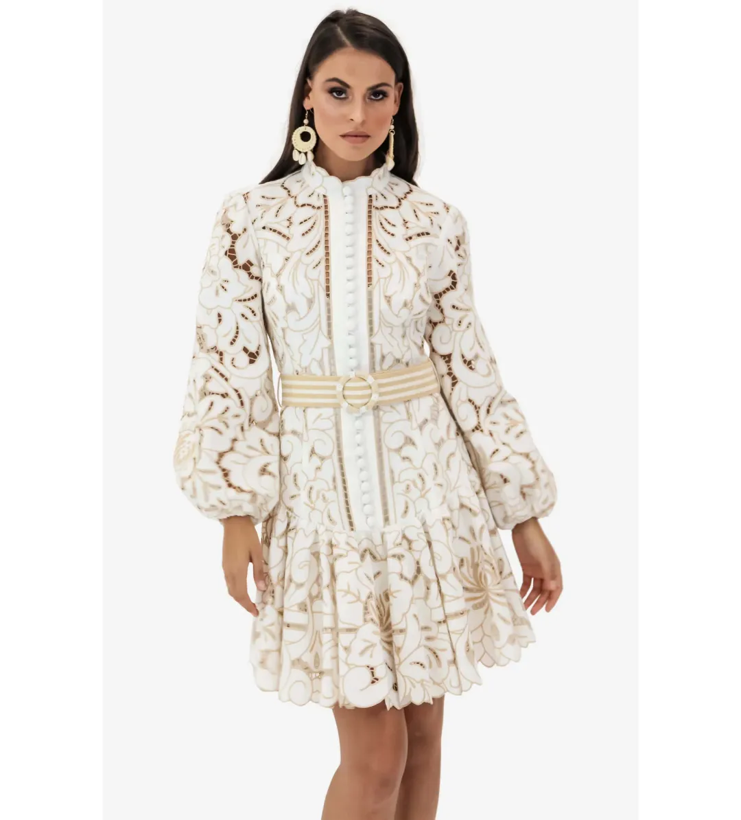 Zimmermann Edie Button Down Short Dress in Ivory Size AU8 for rent on The Volte - main image