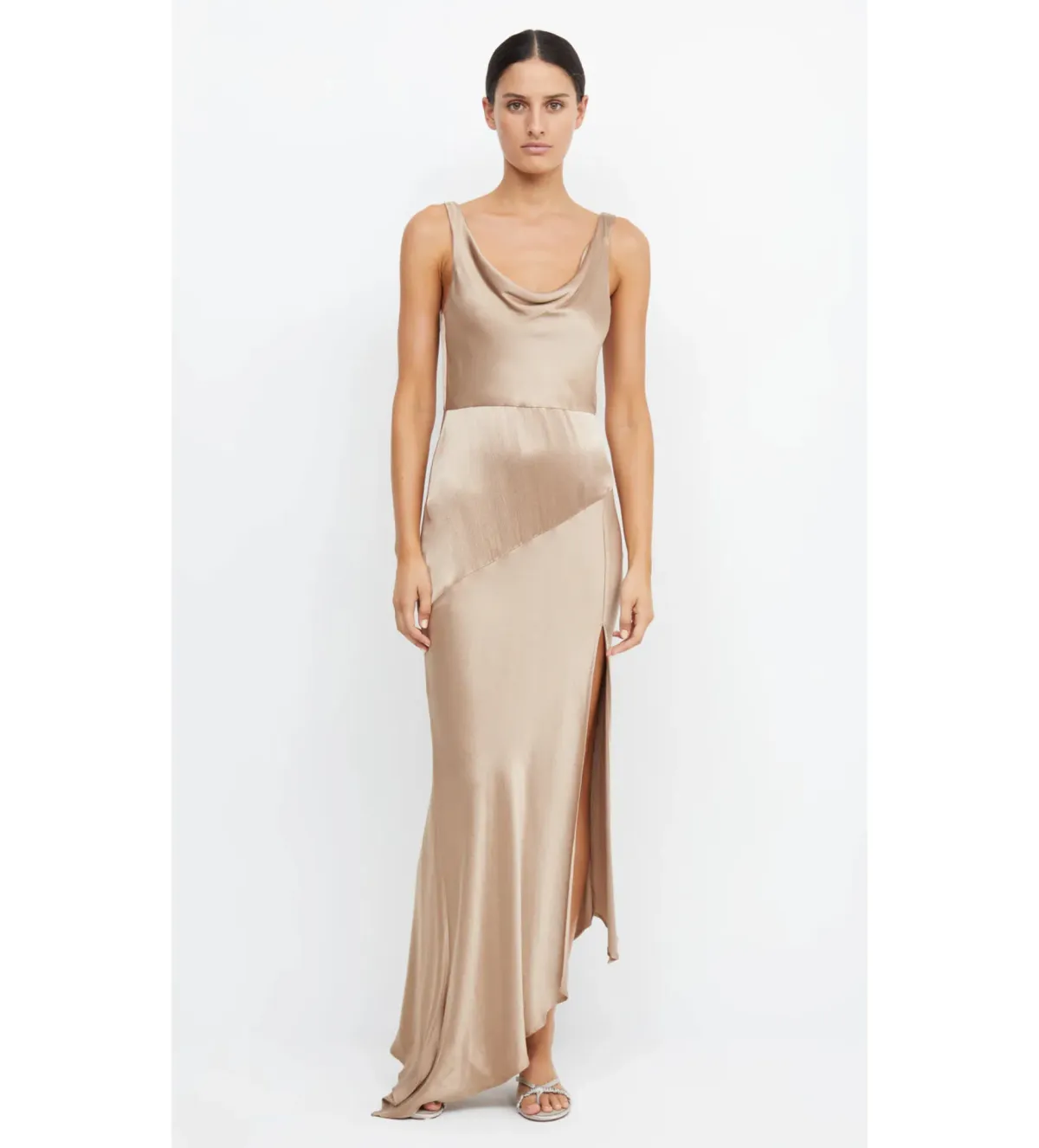 Bec & Bridge Moon Dance Cowl Maxi Dress in Golden Size AU8 for rent on The Volte - main image