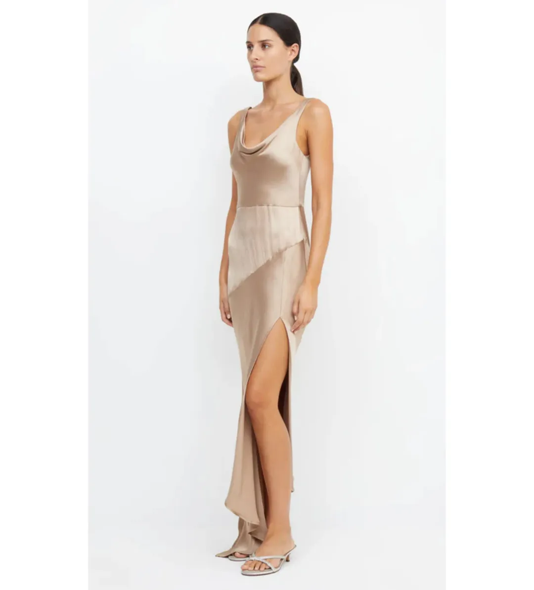 Bec & Bridge Moon Dance Cowl Maxi Dress in Golden Size AU8 for rent on The Volte - main image