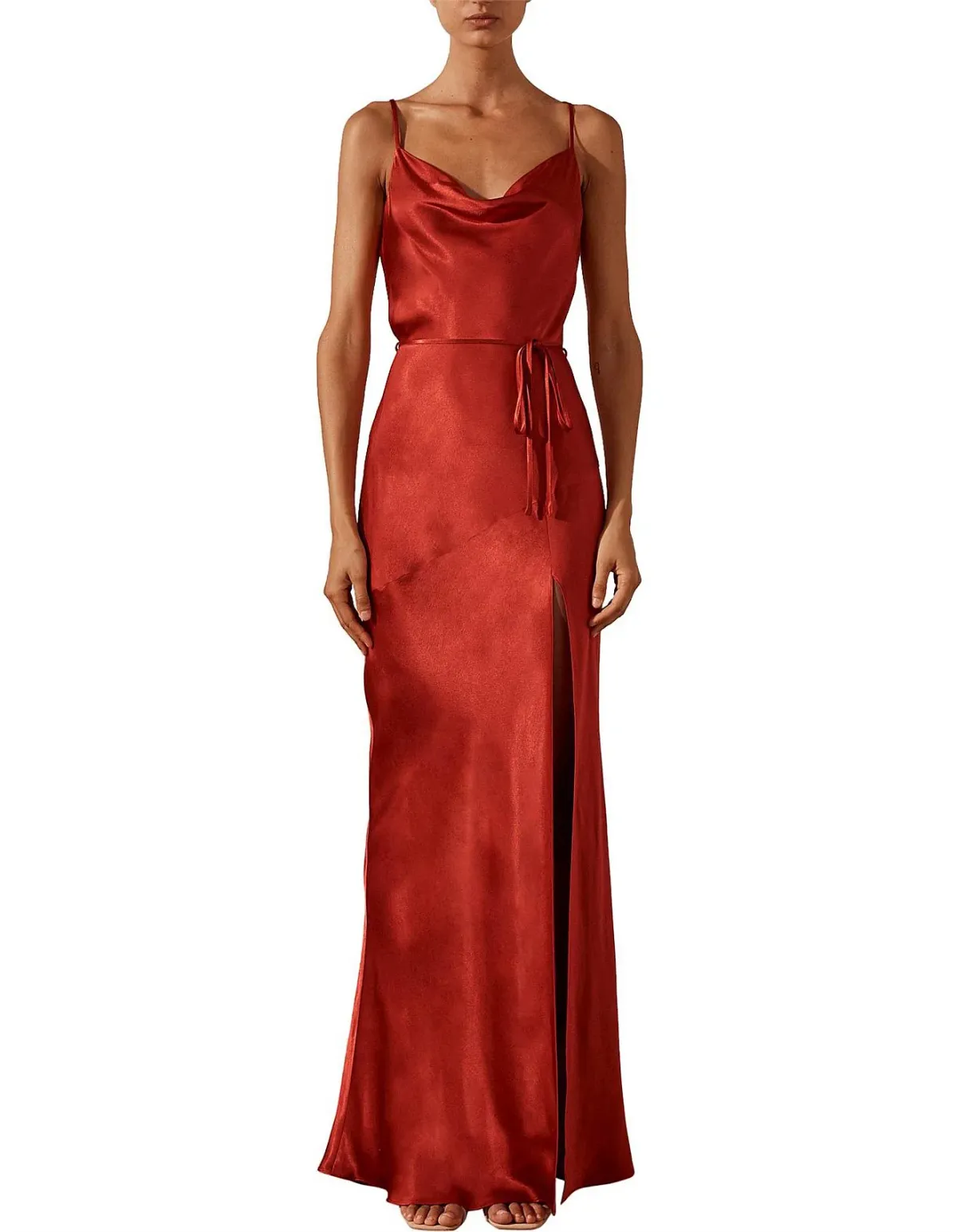 SHONA JOY La Lune Bias Cowl Maxi With Split - Red for rent on The Volte - main image