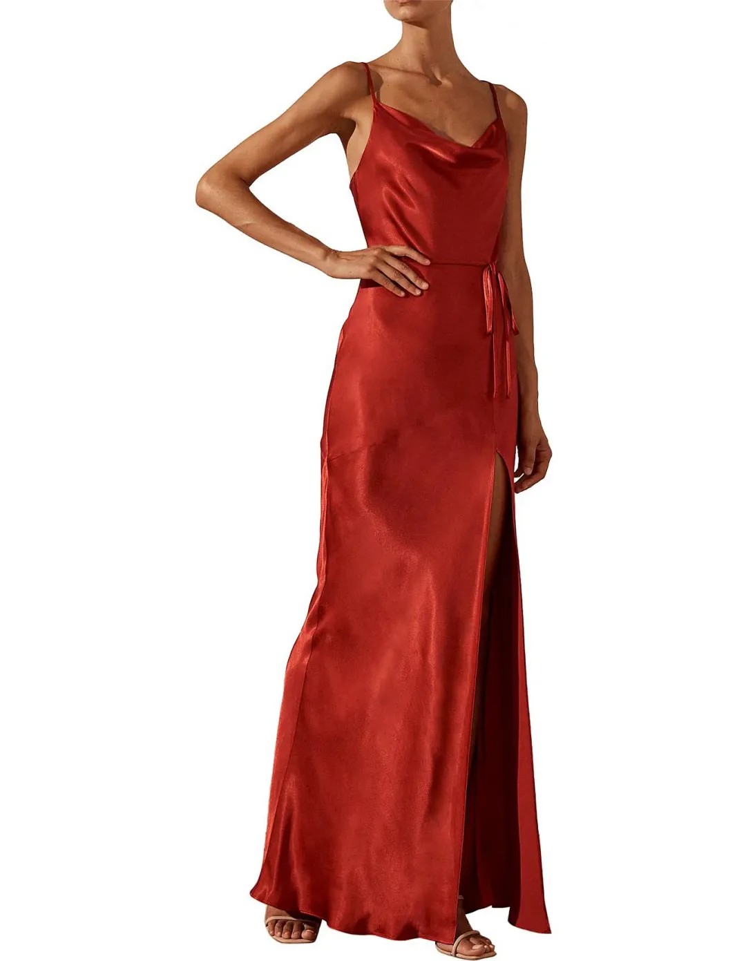 SHONA JOY La Lune Bias Cowl Maxi With Split - Red for rent on The Volte - main image
