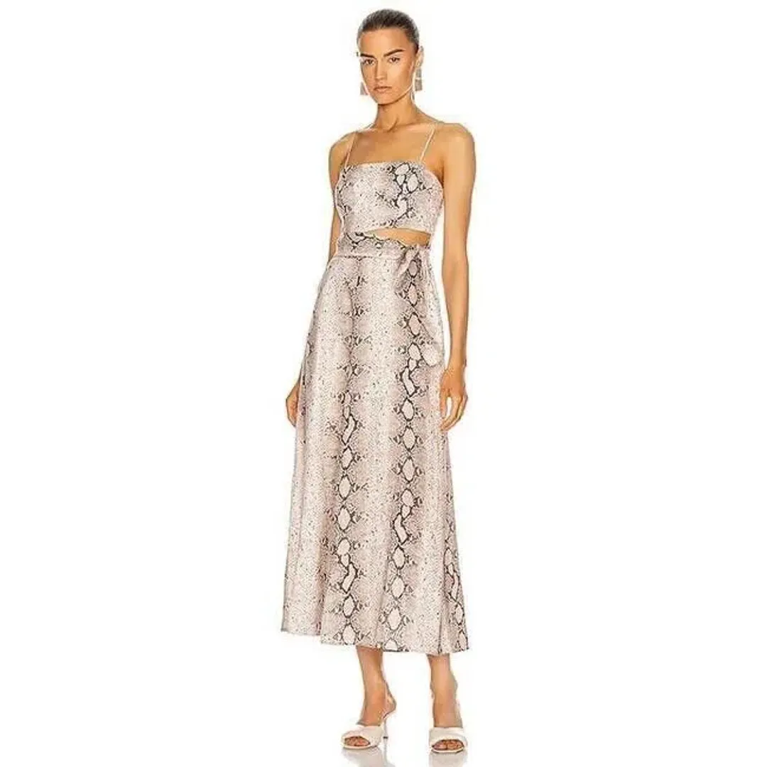 Zimmermann Bellitude Python Cut Out Midi Dress Animal Print Size 1/AU10 for rent on The Volte - main image