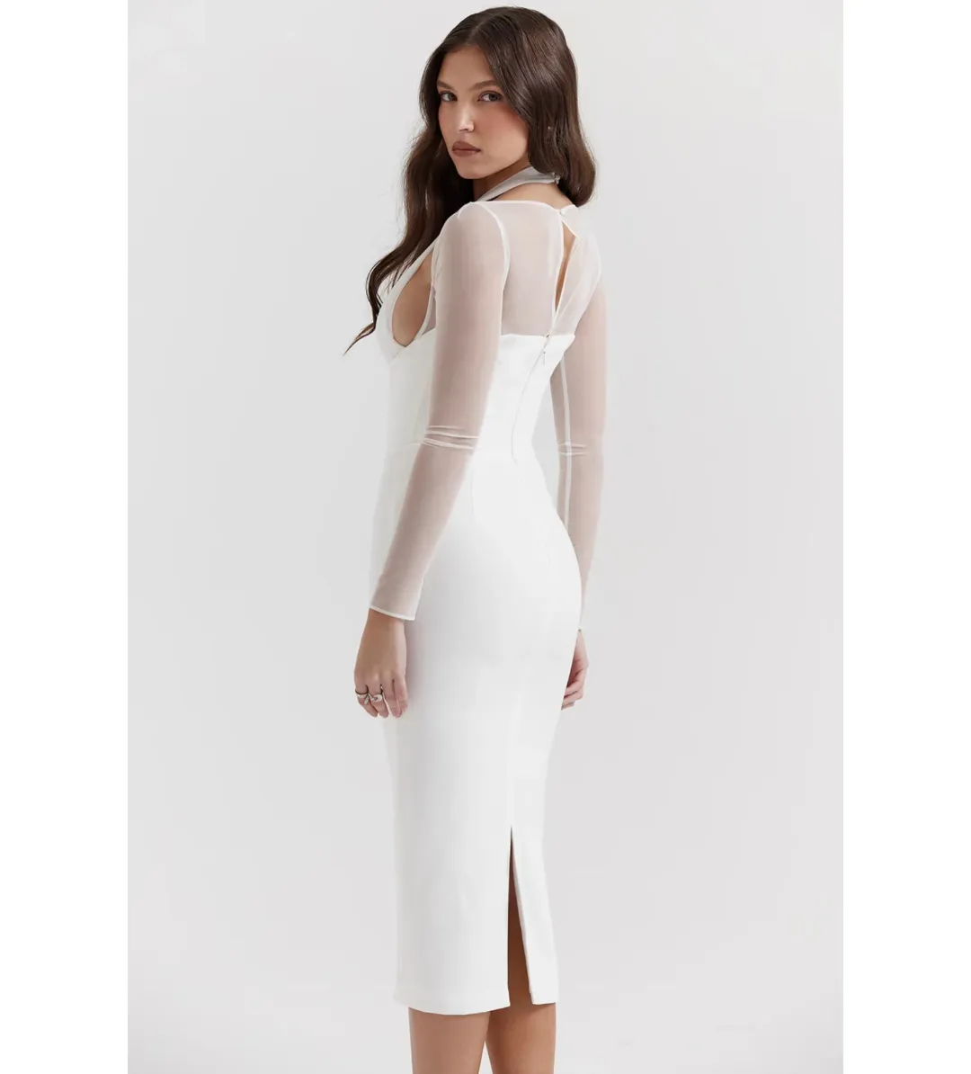 House of CB Yasmin Plunge Midi Dress in White Size 6  for rent on The Volte - main image