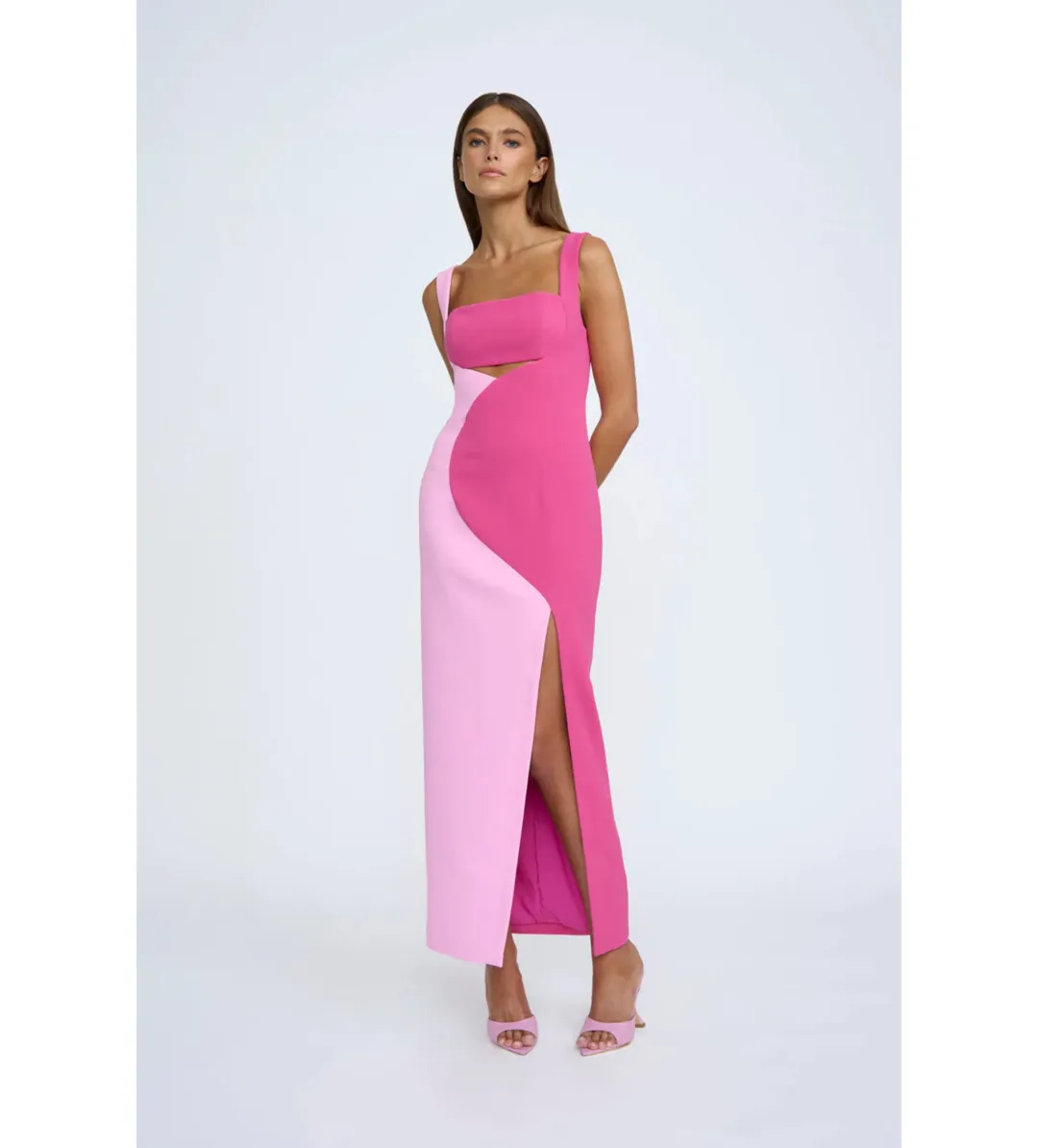 By Johnny Caterina Two Tone Curve Midi Dress in Pink Size 10 for rent on The Volte - main image