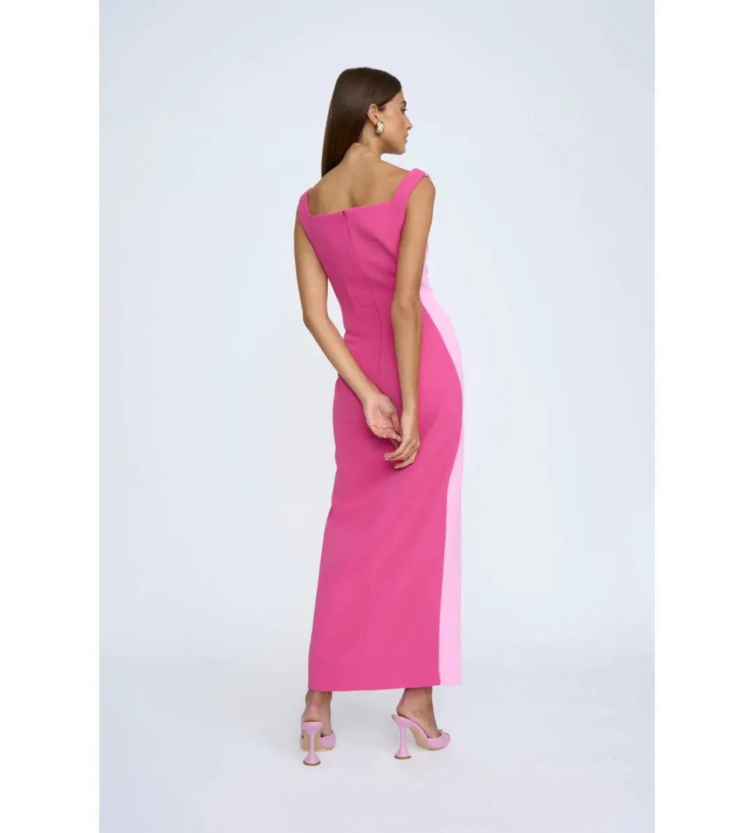 By Johnny Caterina Two Tone Curve Midi Dress in Pink Size 10 for rent on The Volte - main image