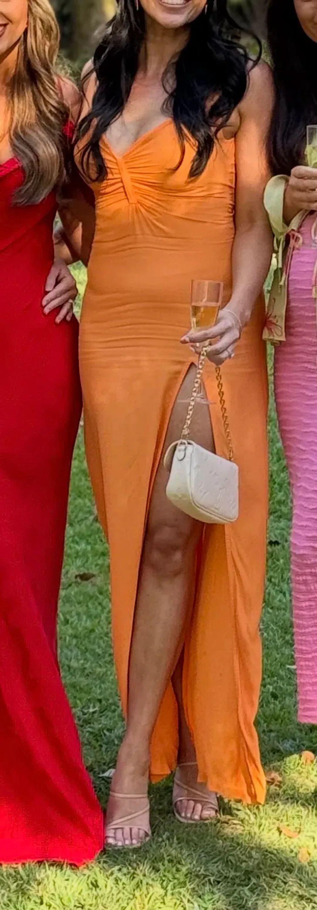 May the Label Orange Maxi dress with thigh spilt for rent on The Volte - main image