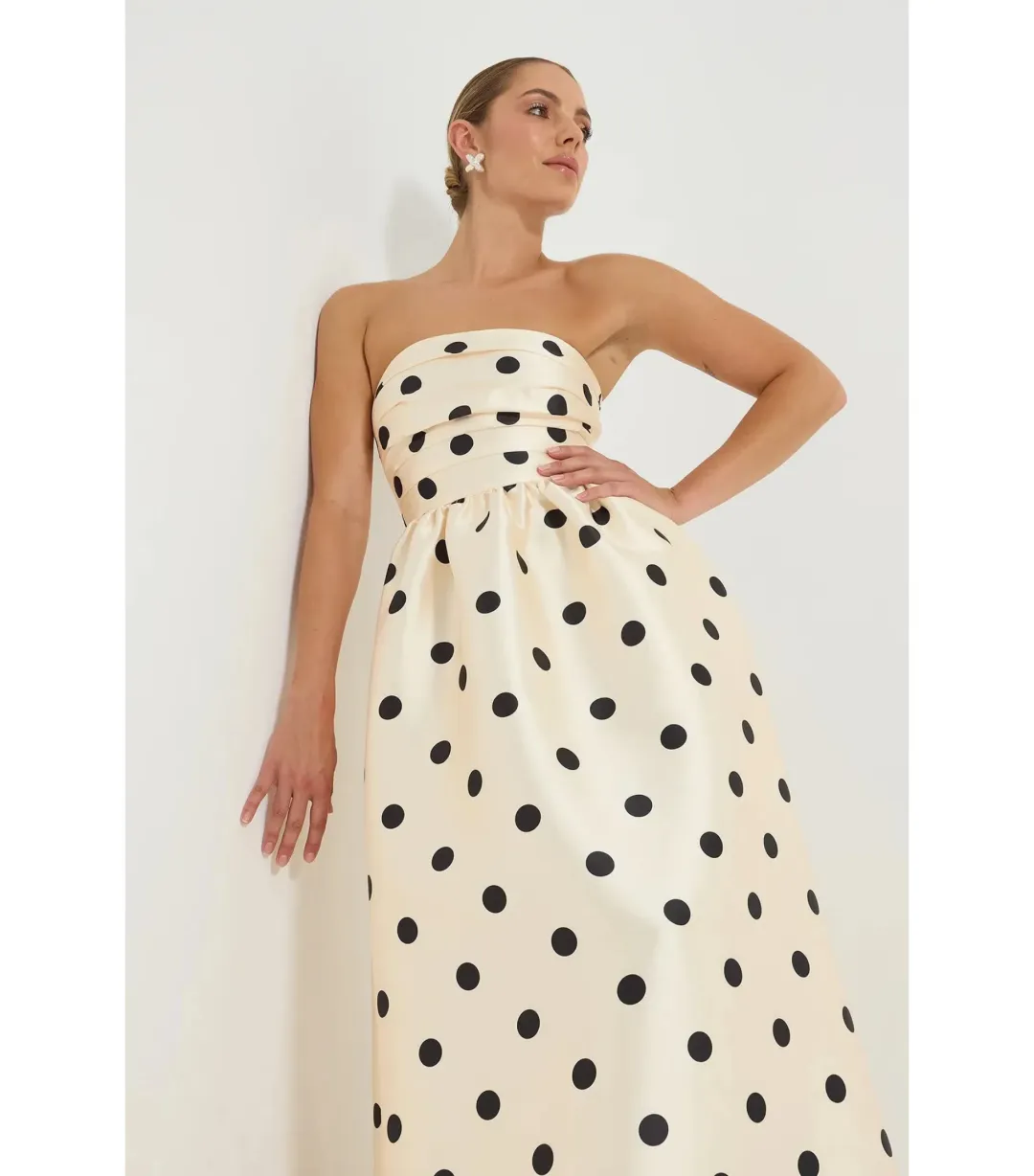 Pasduchas Dottie Strapless Midi Dress Polka Dots Size AU 12 for rent on The Volte - main image